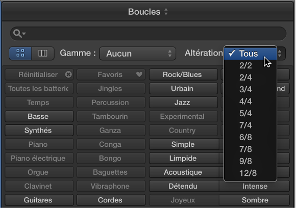Figure. Menu local Altération dans le navigateur de boucles.