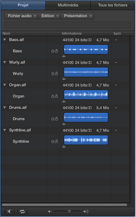 Figure. Navigateur audio du projet.