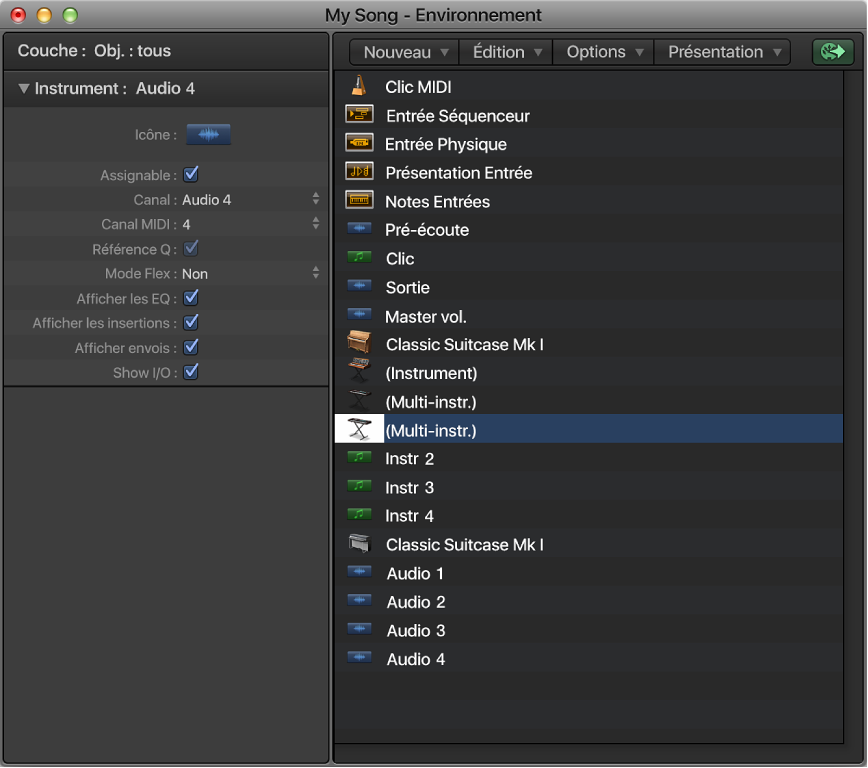Figure. Fenêtre Environnement affichant la couche « Obj. : tous ».