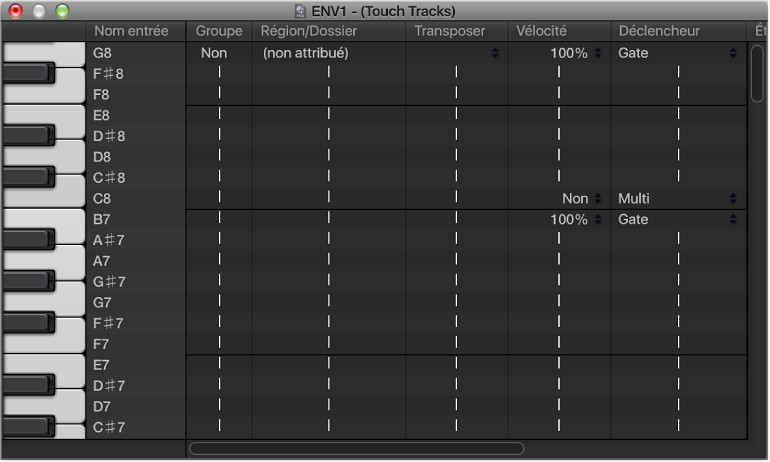 Figure. Fenêtre Touch Tracks.