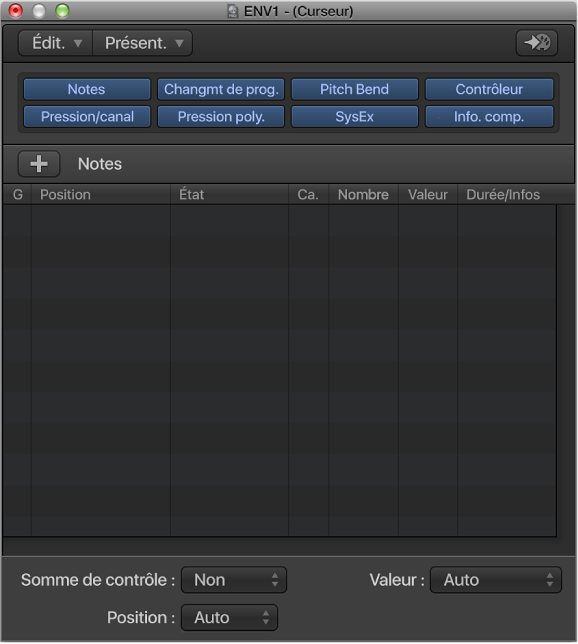 Figure. Fenêtre de l’éditeur SysEx Fader.