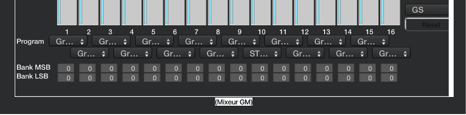 Figure. Affichage des valeurs MSB/LSB de la table de mixage GM.