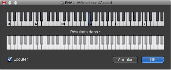 Figure. Fenêtre Mémoriseur d’accord avec la case Écouter cochée.