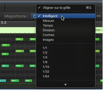 Figure. Menu local Alignement dans la barre des menus de l’éditeur de clavier.