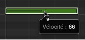 Figure. Éditeur de clavier avec l’outil Vélocité placé sur un événement de note.