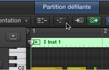 Figure. Clic sur le bouton MIDI Draw dans la barre des menus de l’éditeur de clavier.