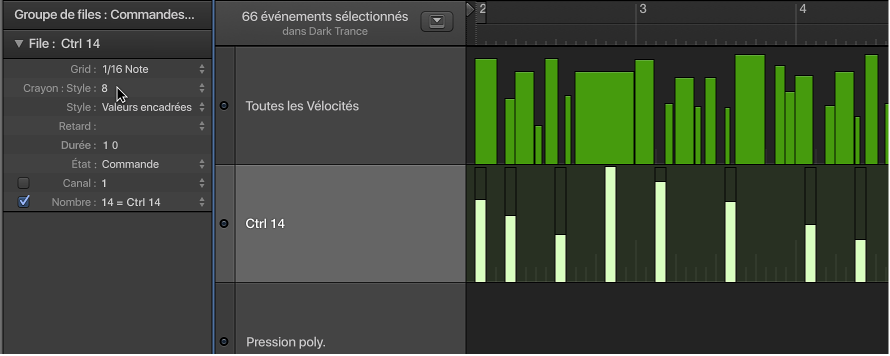 Figure. Pointeur s’affichant sur la valeur « Crayon : style » dans l’inspecteur.