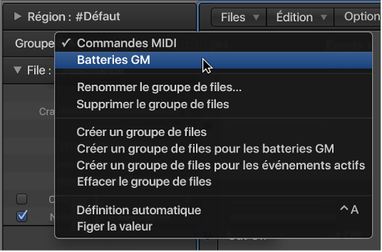 Figure. Indication du nom Groupe de files dans le menu local.