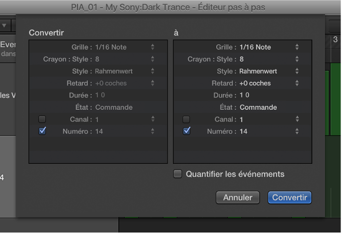 Figure. Zone de dialogue Convertir.