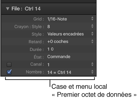 Figure. Menu et case Premier octet de données