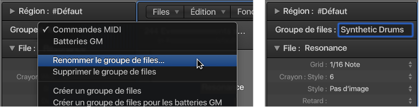 Figure. Saisie d’un nom de groupe de files dans l’inspecteur.