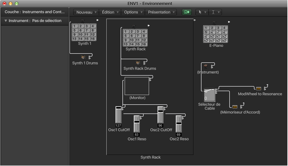 Figure. Fenêtre Environnement affichant divers objets.