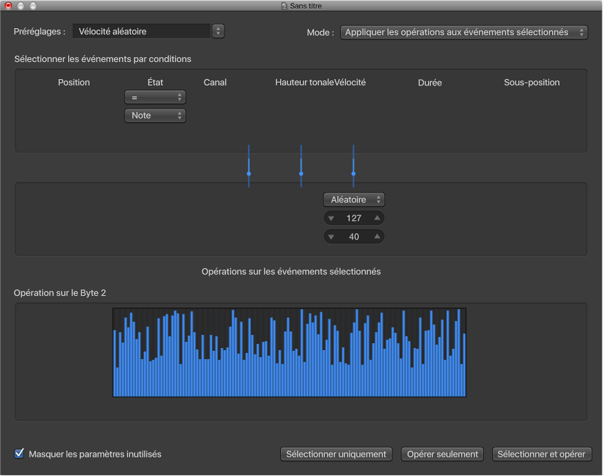 Figure. Fenêtre de transformation avec Vélocité aléatoire.