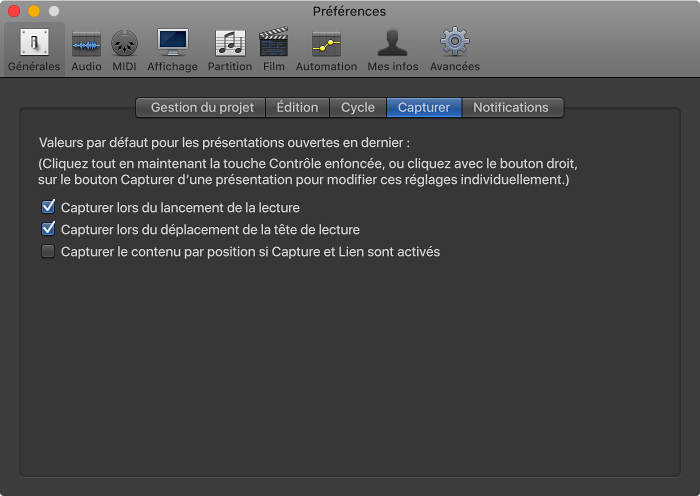 Figure. Préférences Capture générales.