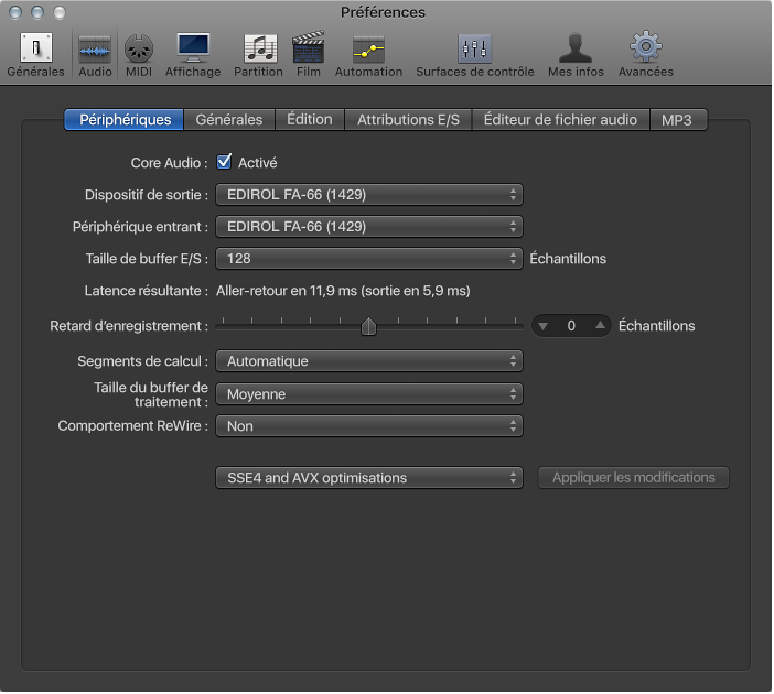 Figure. Préférences Appareils.