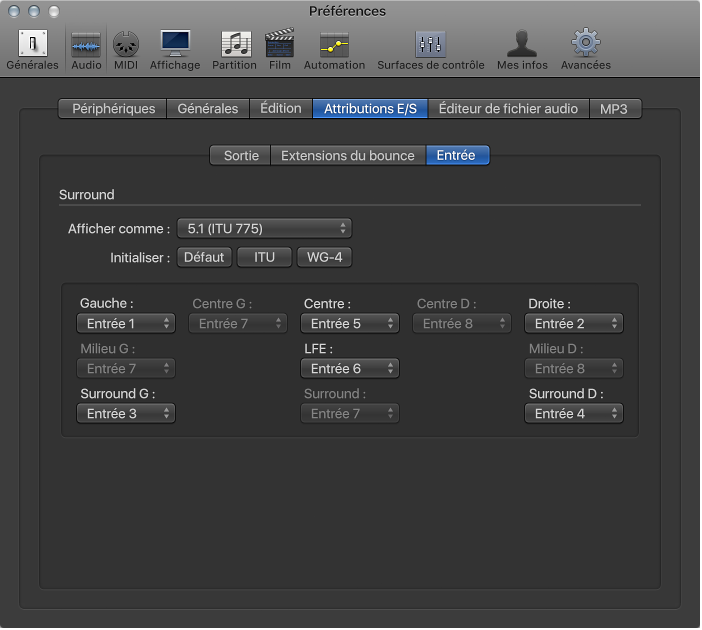 Figure. Préférences Entrée.