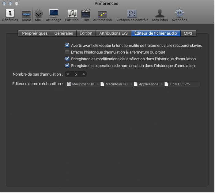 Figure. Préférences de l’éditeur d’échantillons.