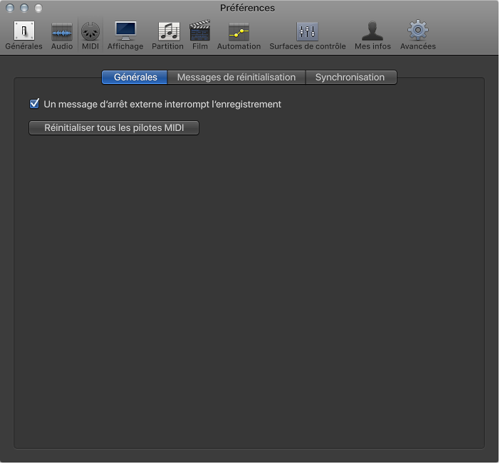 Figure. Préférences MIDI générales.