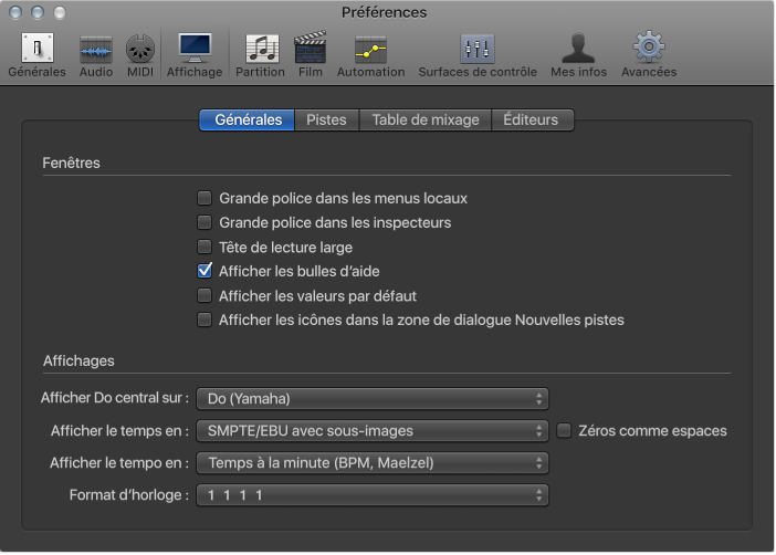 Figure. Préférences d’affichage générales.