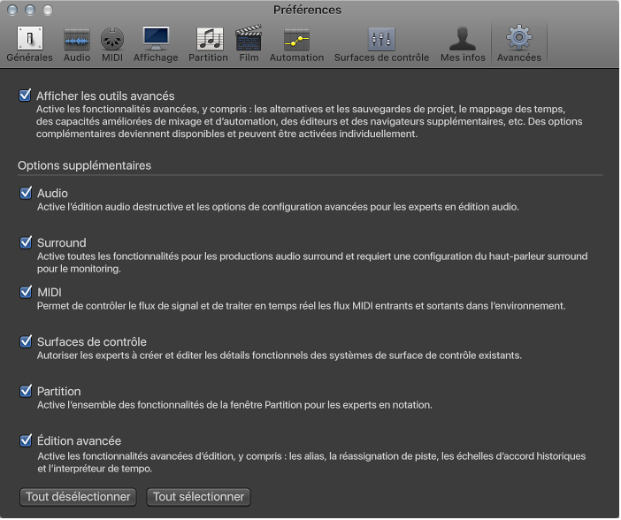 Figure. Préférences avancées.