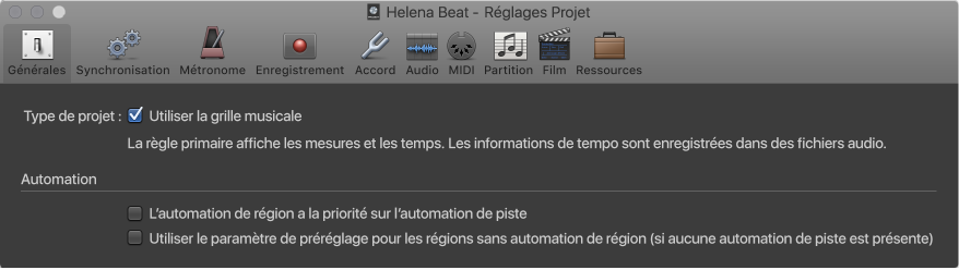 Figure. Réglages généraux.