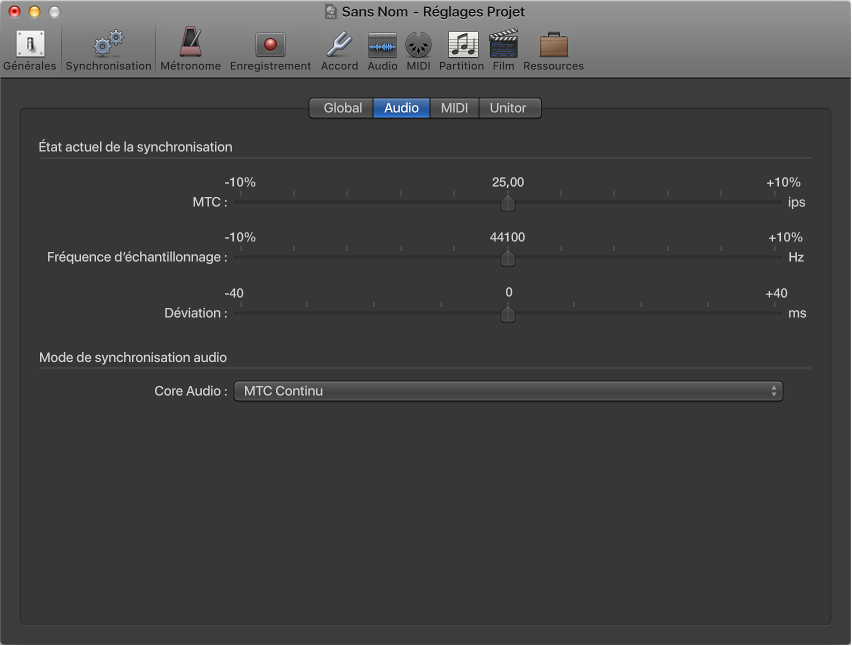 Figure. Réglages de synchronisation audio.