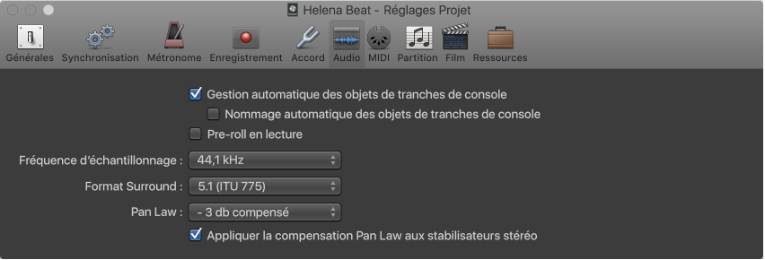 Figure. Réglages audio.