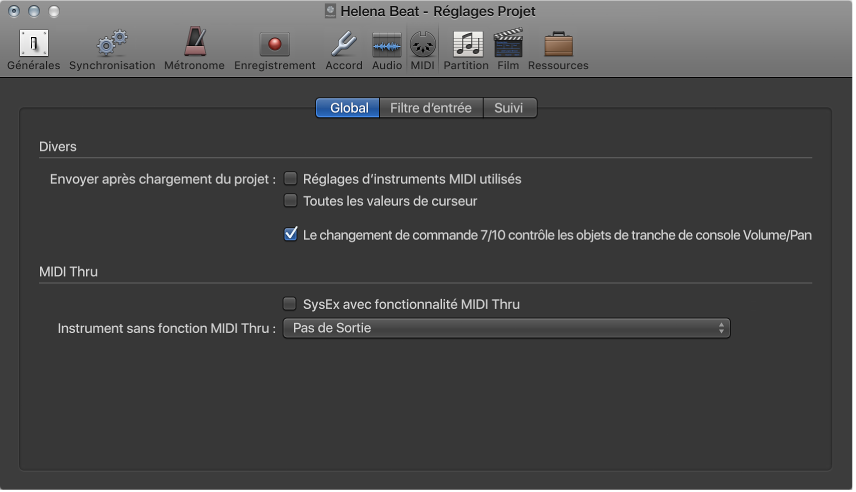 Figure. Réglages General MIDI.
