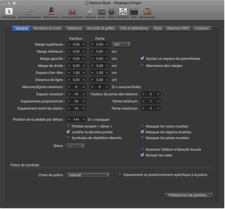 Figure. Réglages de partition généraux.