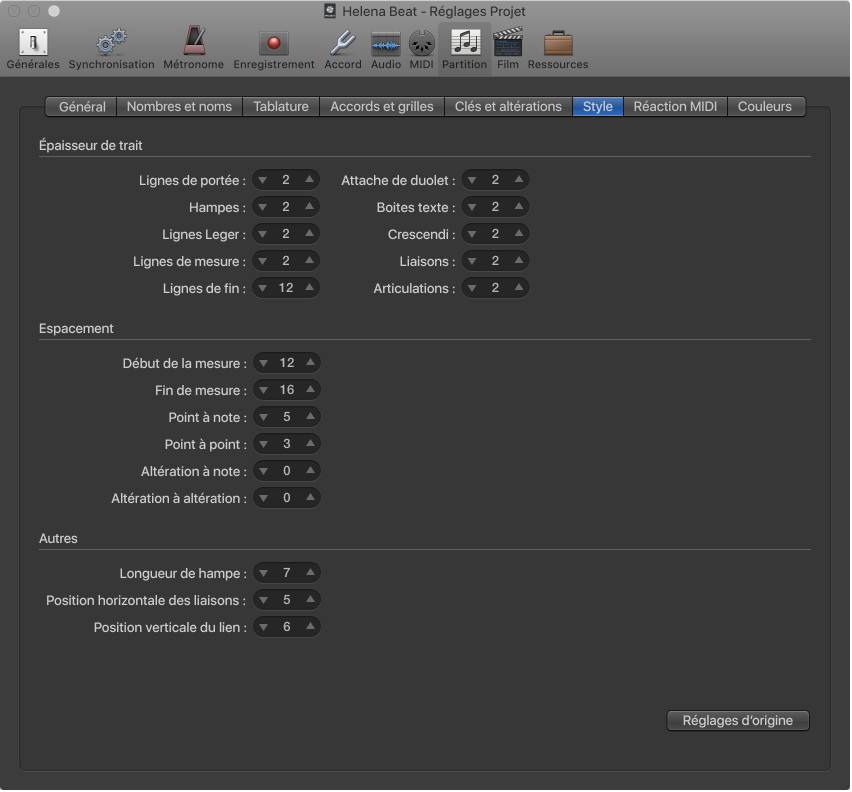 Figure. Réglages Style de partition.