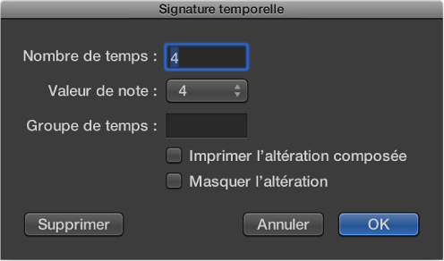Figure. Zone de dialogue Chiffrage de mesure.