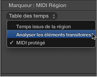 Figure. Piste de table des temps affichant les temps issus des régions.