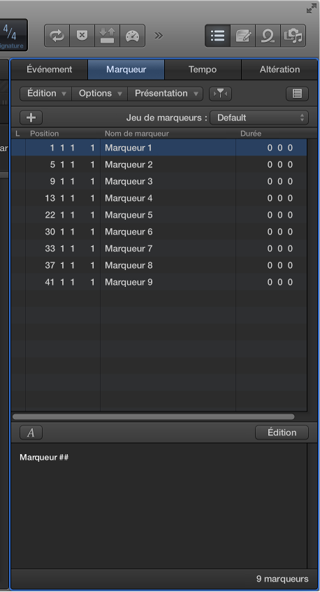 Marqueurs dans la liste des marqueurs.