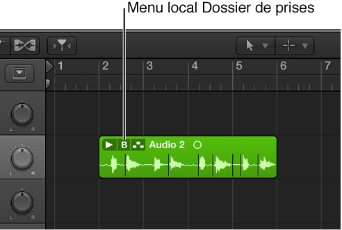 Figure. Pointeur placé sur le menu local Dossier de prises.