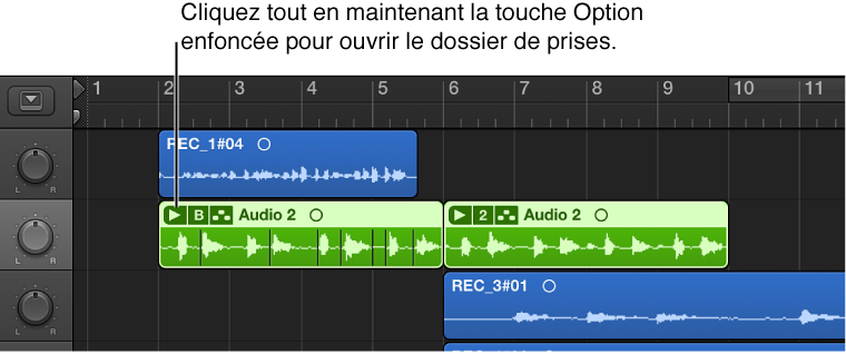 Figure. Pointeur placé sur le triangle d’affichage du dossier de prises.