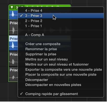 Figure. Indication d’une prise dans le menu local.