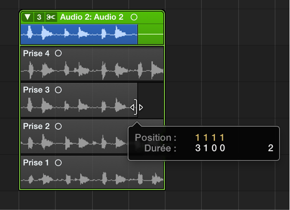 Figure. Déplacement du bord inférieur droit de la région de prise.