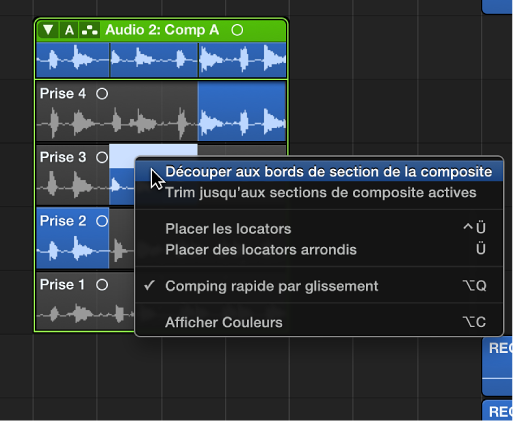 Figure. Sélection de « Découper aux bords de section de la composite » dans le menu contextuel.