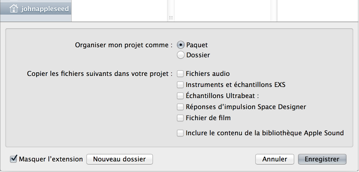 Figure. Cases situées en bas de la zone de dialogue Enregistrer sous, afin de sélectionner les ressources à enregistrer dans le projet.