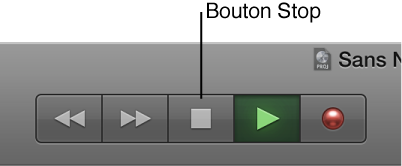 Figure. Boutons de transport avec bouton Stop sélectionné.