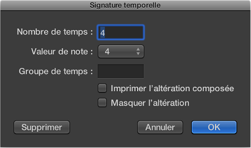 Figure. Zone de dialogue Chiffrage de mesure avec valeur sélectionnée.