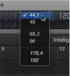 Figure. Écran Fréquence d’échantillonnage dans la barre de transport
