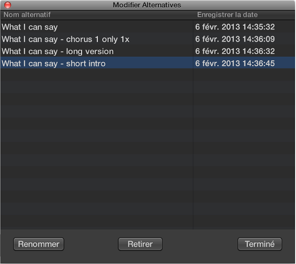 Figure. Zone de dialogue Modifier Alternatives.