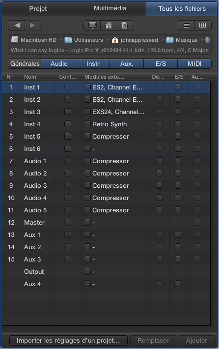 Figure. Présentation « Importation de la piste » dans le navigateur Tous les fichiers.