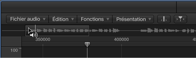 Figure. Éditeur d’échantillons avec icône Pré-écoute sur la vue d’ensemble de la forme d’onde