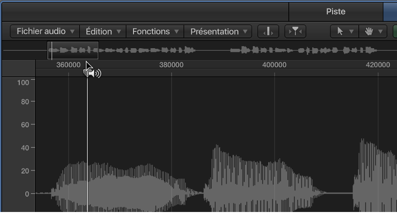 Figure. Éditeur d’échantillons avec bouton Pré-écoute sur la règle