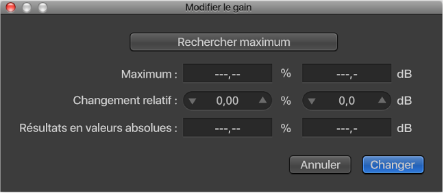 Figure. Zone de dialogue Modifier le gain.