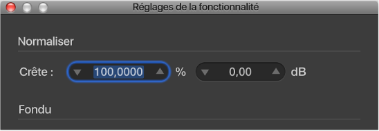 Figure. Zone de dialogue des réglages de fonction.