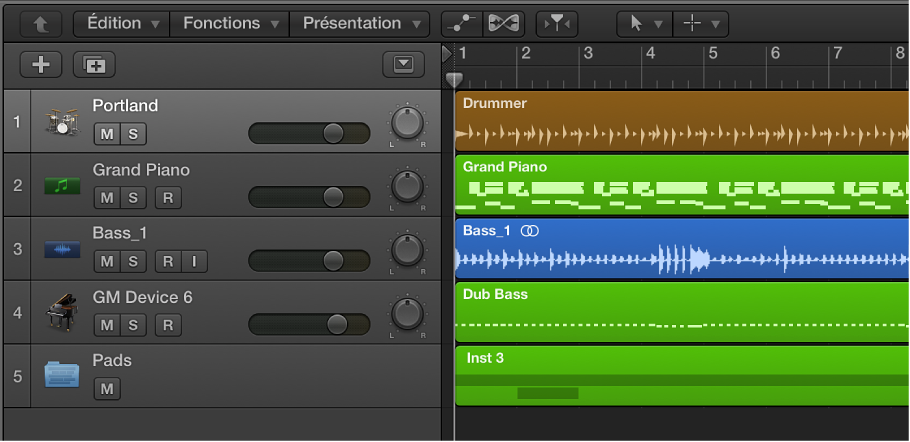 Figure. Zone Pistes affichant différents types de pistes.