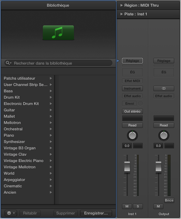 Figure. Bibliothèque ouverte, prête pour la sélection d’un patch pour la nouvelle piste.